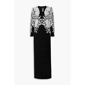 NWT $7k Naeem Khan Embroidered Beaded Floral Silk Column Dress Black Size US 6